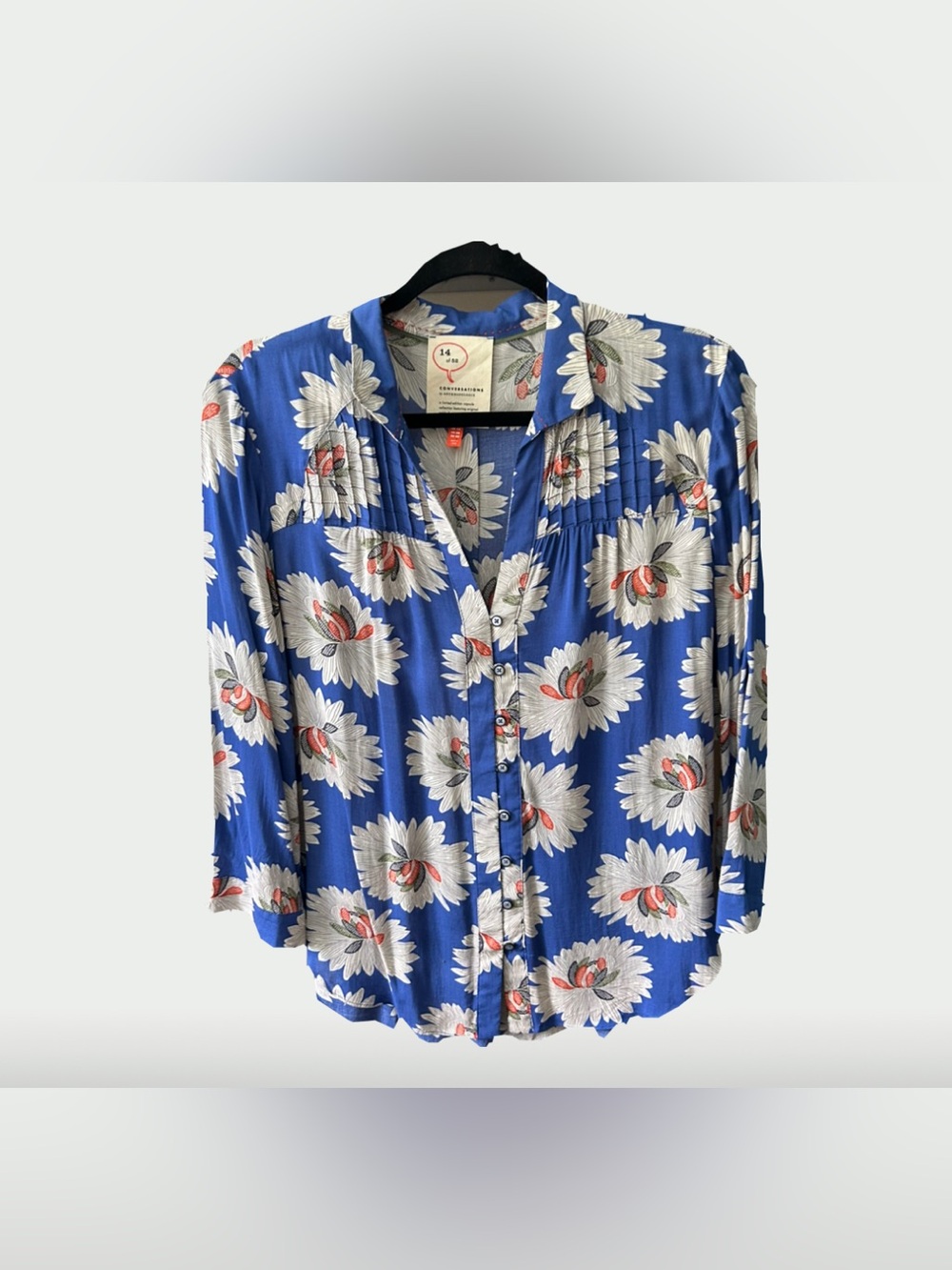 Anthropologie Royal Blue Floral Button-Down Blouse
